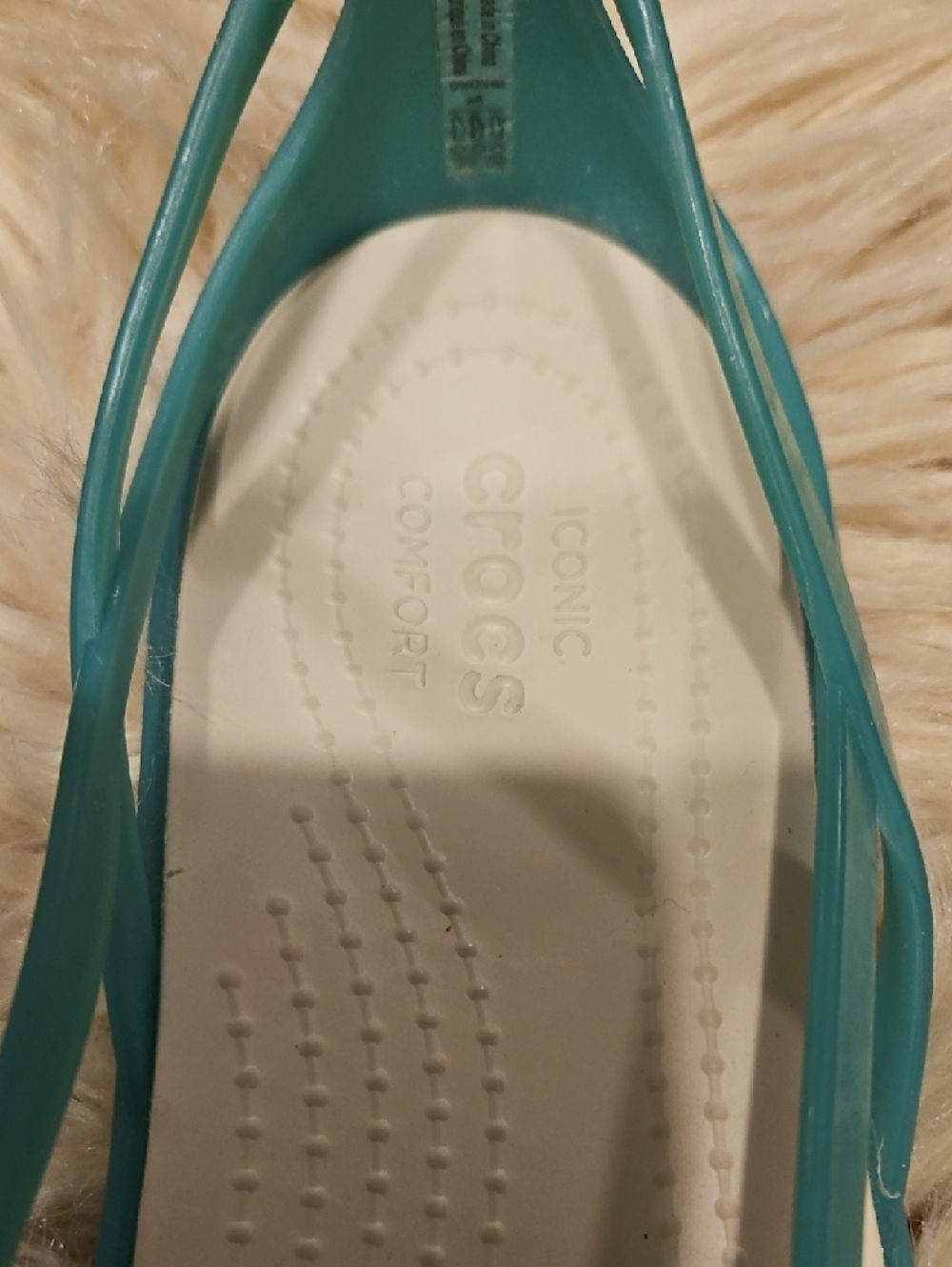 CROCS Teal Jelly Sandals with Pastel Stripe Accents - Picture 3 of 8